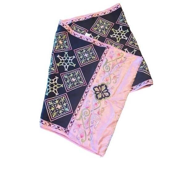 Black Pink Geometric Abstract Print Scarf Silk - Picture 1 of 5